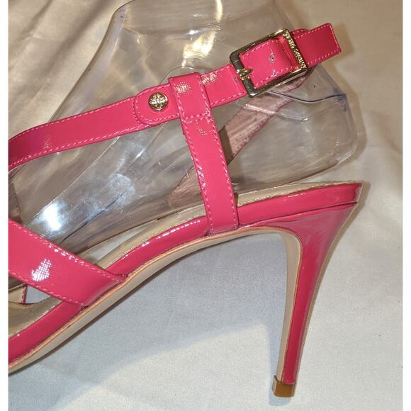 Antonio Melani Raspberry Pink Patent Leather Strappy Heels Sandals Size 8.5 - Picture 7 of 10